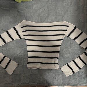 Striped Long Sleeve Knit Sheer Top XS